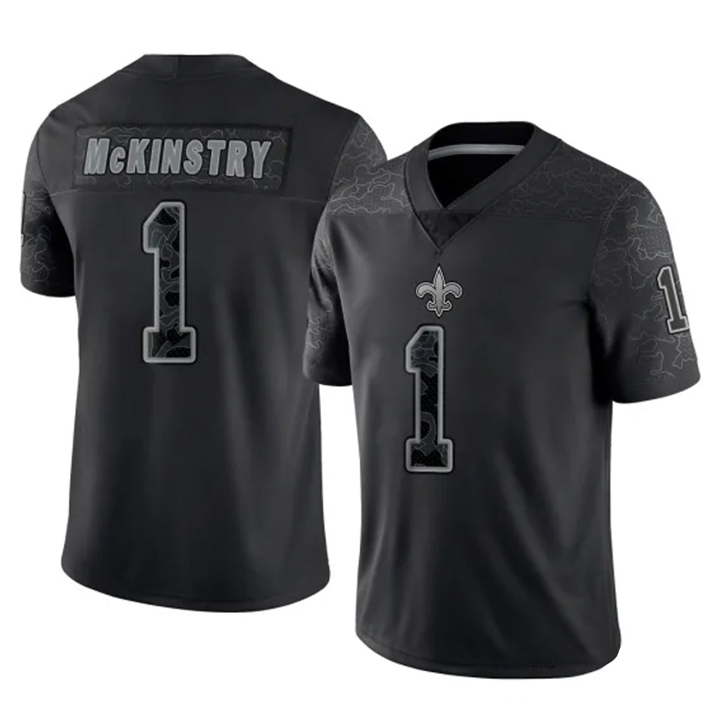 Kdoa NO.Saints #1 Kool-Aid McKinstry Player Black Limited Reflective Home Game Stitched Jerseys