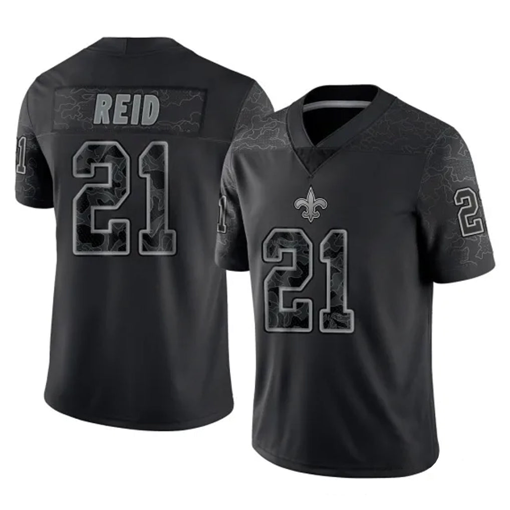 Kdoa NO.Saints #21 Justin Reid Player Black Limited Reflective Home Game Stitched Jerseys