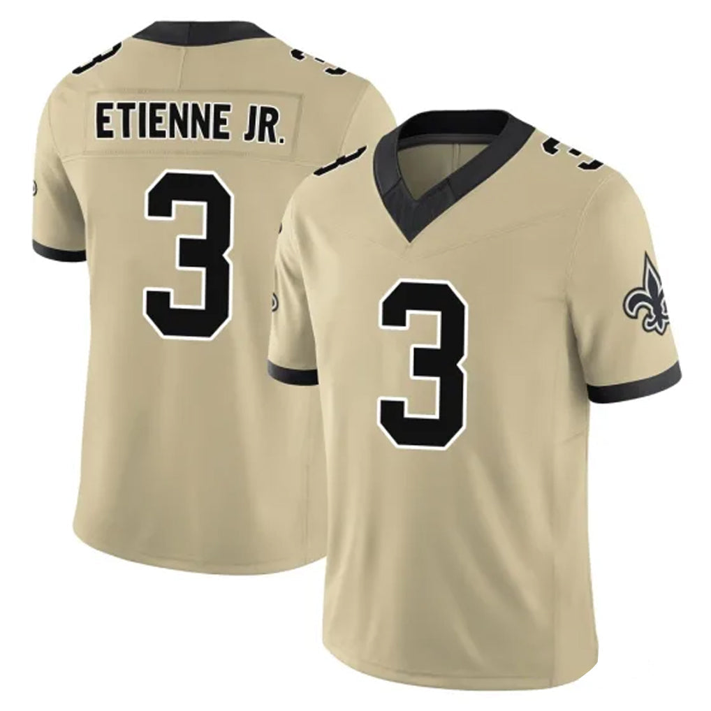 Kdoa NO.Saints #3 Travis Etienne Jr. Player Gold Limited Vapor F.U.S.E. Home Game Stitched Jerseys
