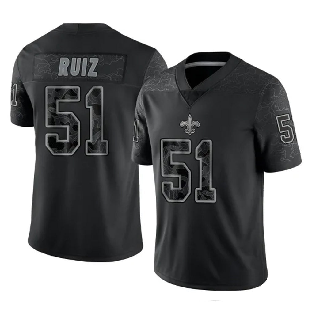 Kdoa NO.Saints #51 Cesar Ruiz Player Black Limited Reflective Home Game Stitched Jerseys