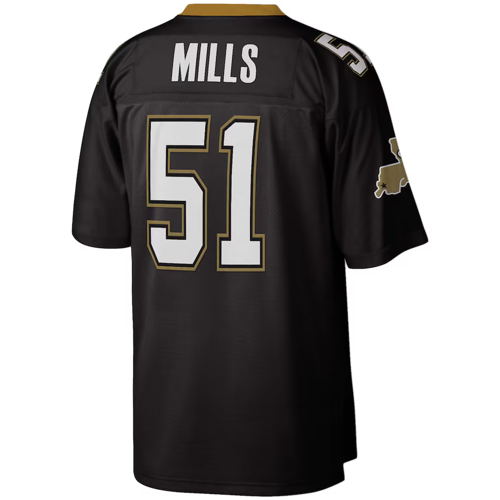 Kdoa NO.Saints  #51 Sam Mills Mitchell & Ness Black Legacy Replica Stitched Puhic Jersey