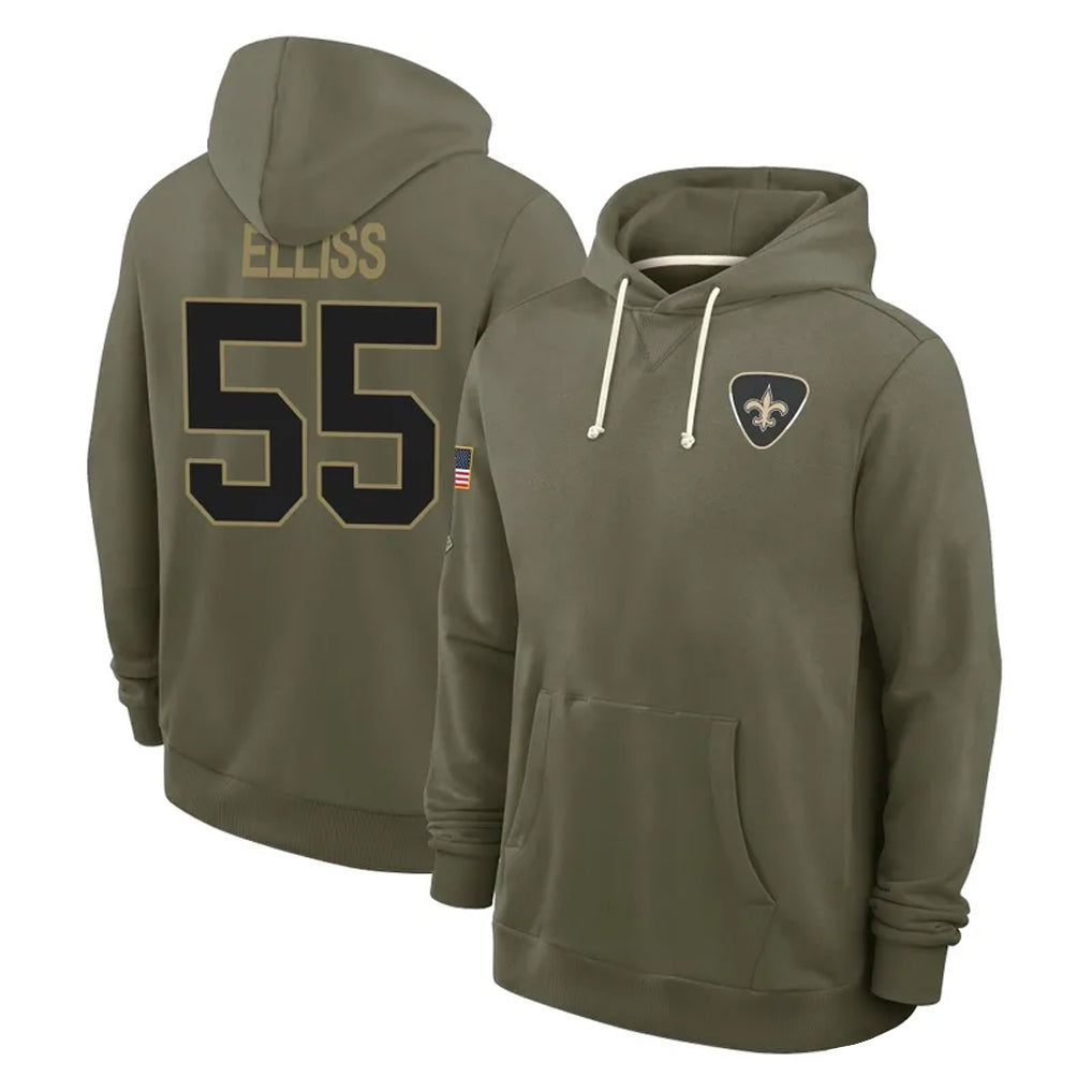 Kdoa NO.Saints #55 Kaden Elliss Player Olive Salute to Service Pullover Hoodies Limited Stitched Jerseys