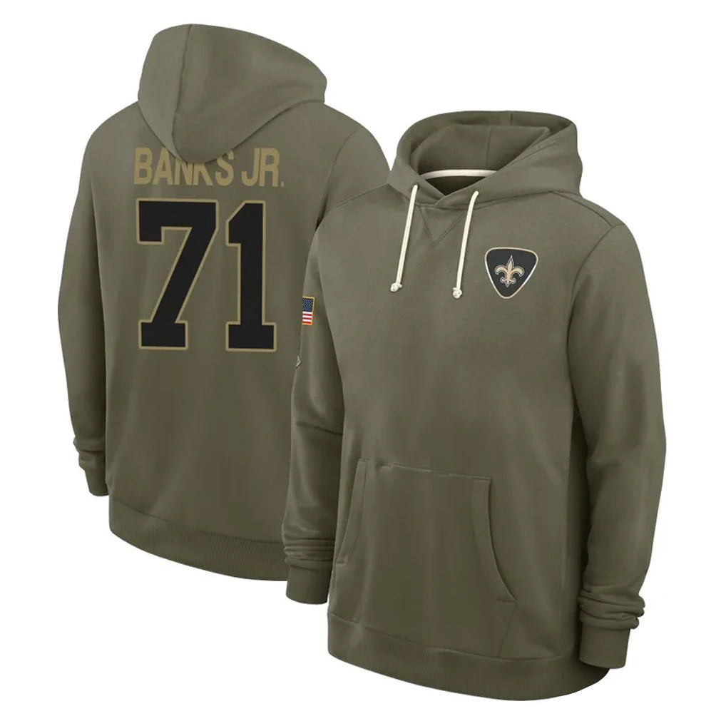 Kdoa NO.Saints #71 Kelvin Banks Jr. Player Olive Salute to Service Pullover Hoodies Limited Stitched Jerseys