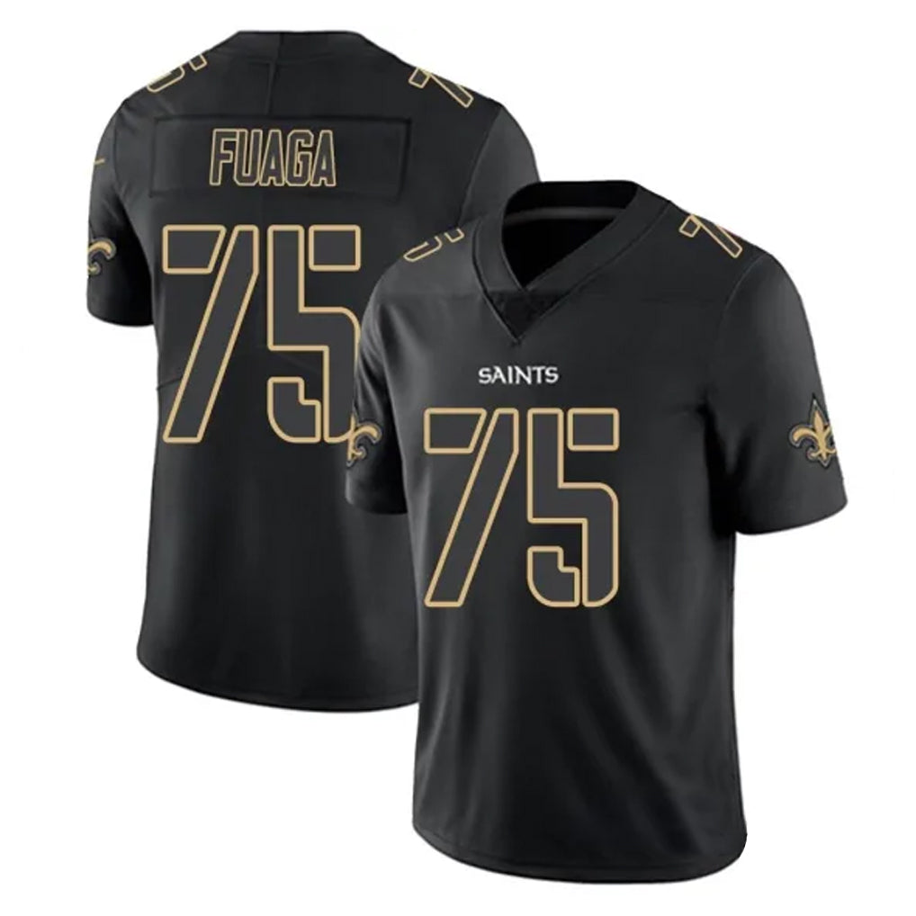 Kdoa NO.Saints #75 Taliese Fuaga Player Black Impact Limited Home Game Stitched Jerseys