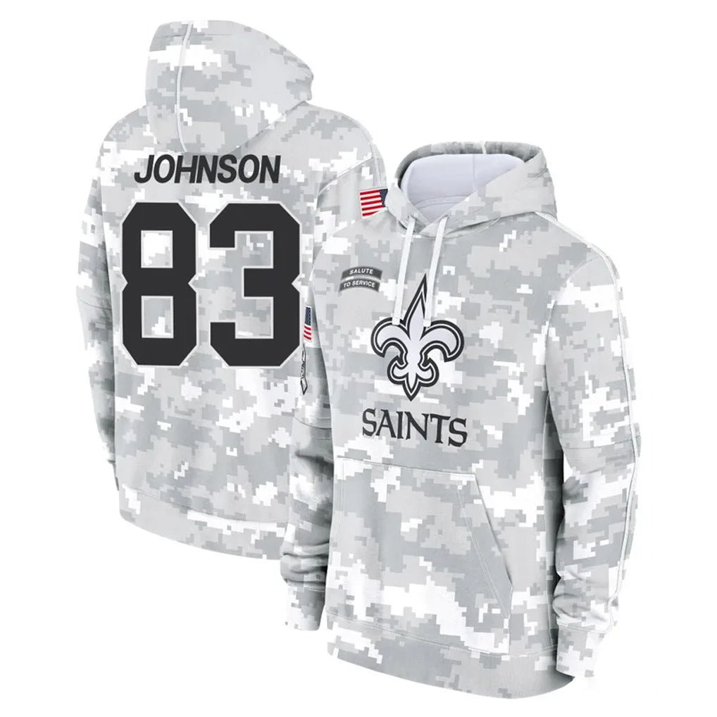 Kdoa NO.Saints #83 Juwan Johnson Player Arctic Camo Salute to Service Pullover Hoodies Limited Game Stitched Jerseys