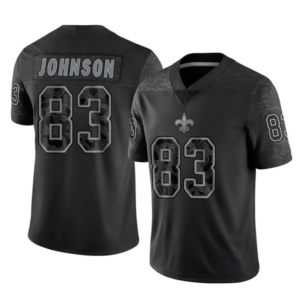 Kdoa NO.Saints #83 Juwan Johnson Player Black Limited Reflective Home Game Stitched Jerseys