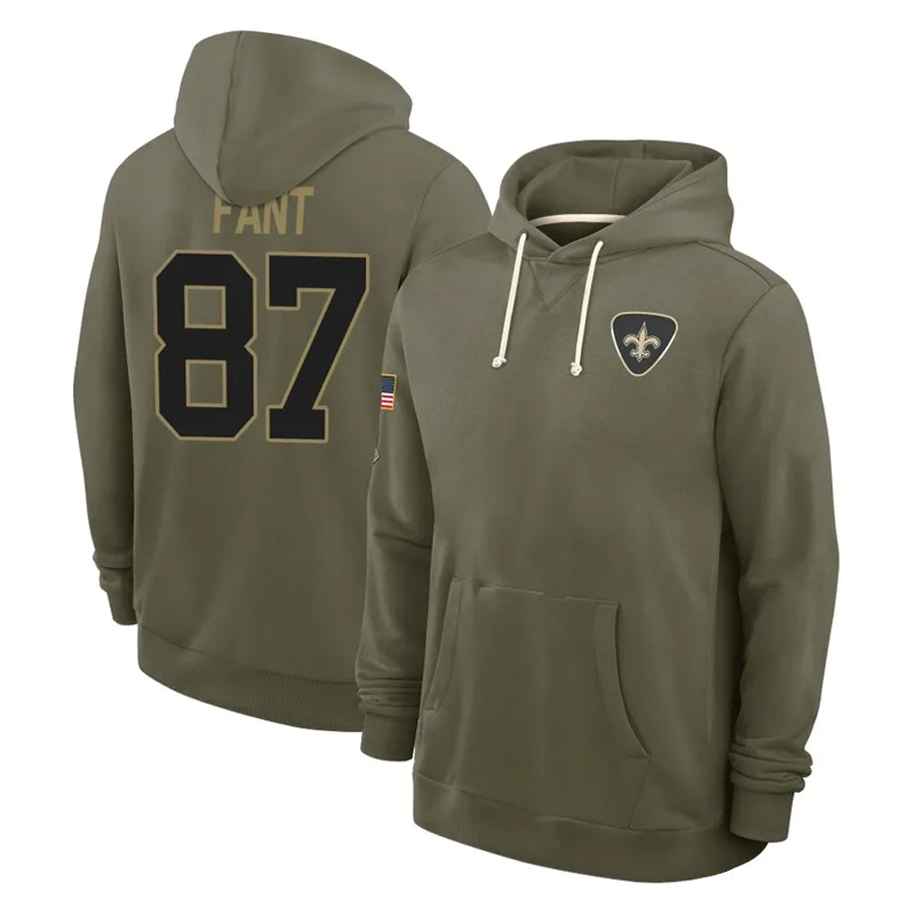 Kdoa NO.Saints #87 Noah Fant Player Olive Salute to Service Pullover Hoodies Limited Stitched Jerseys