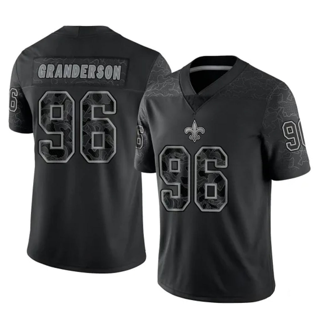 Kdoa NO.Saints #96 Carl Granderson Player Black Limited Reflective Home Game Stitched Jerseys