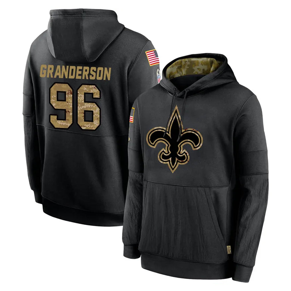 Kdoa NO.Saints #96 Carl Granderson Player Black Salute to Service Hoodies Limited Game Stitched Jerseys