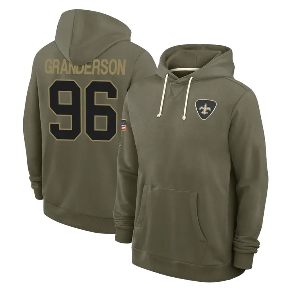 Kdoa NO.Saints #96 Carl Granderson Player Olive Salute to Service Pullover Hoodies Limited Stitched Jerseys