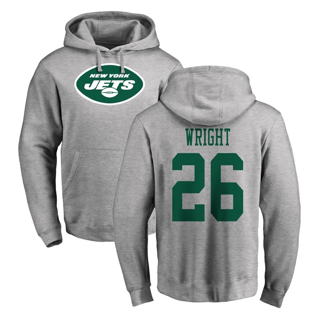 Kdoa NY.Jets #26 Nahshon Wright Player Gray LOGO Pullover Hoodies Limited Game Stitched Jerseys