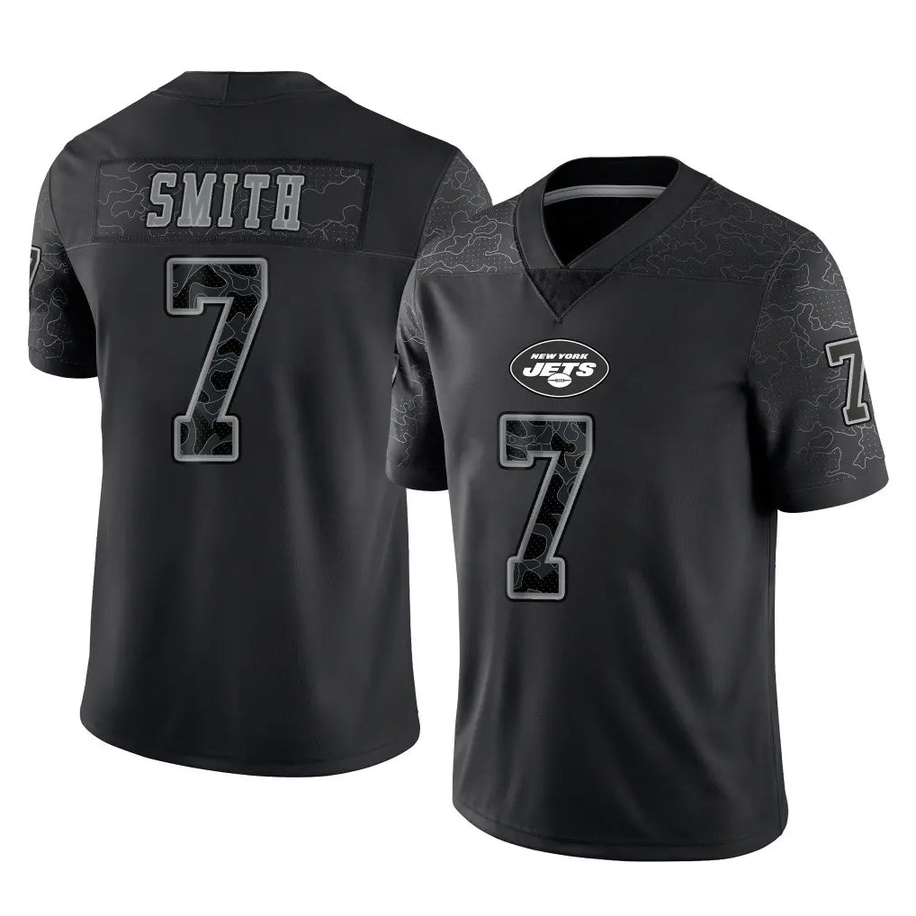 Kdoa NY.Jets #7 Geno Smith Player Stealth Black Limited Reflective Home Game Stitched Jerseys