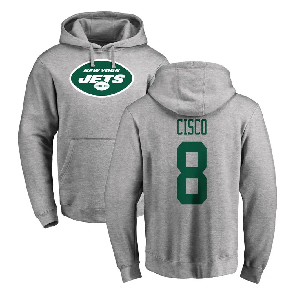 Kdoa NY.Jets #8 Andre Cisco Player Gray LOGO Pullover Hoodies Limited Game Stitched Jerseys