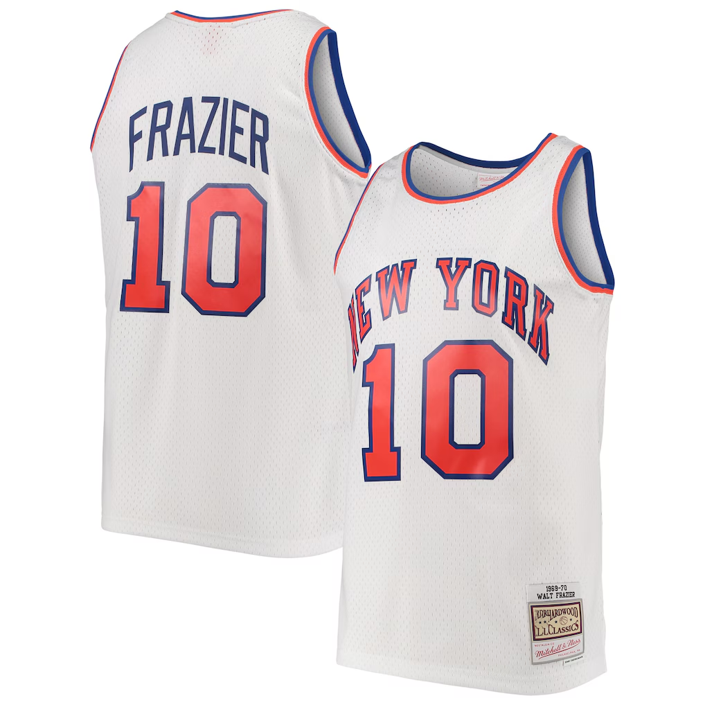 Kdoa NY.Knicks #10 Walt Frazier Mitchell & Ness White Hardwood Classics Swingman Jerseys