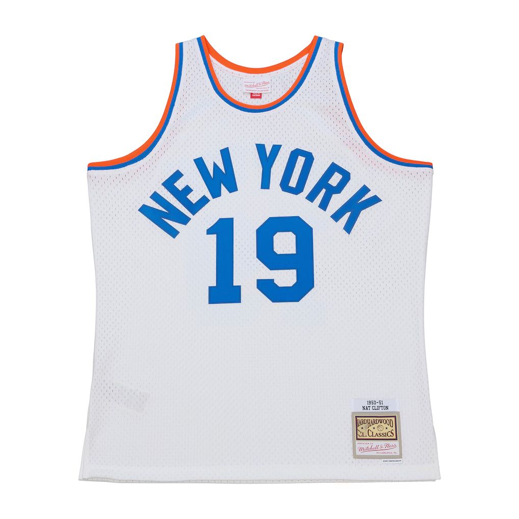 Kdoa NY.Knicks #19 Nathaniel Clifton Mitchell & Ness White 1950-51 Pioneers Swingman Jerseys