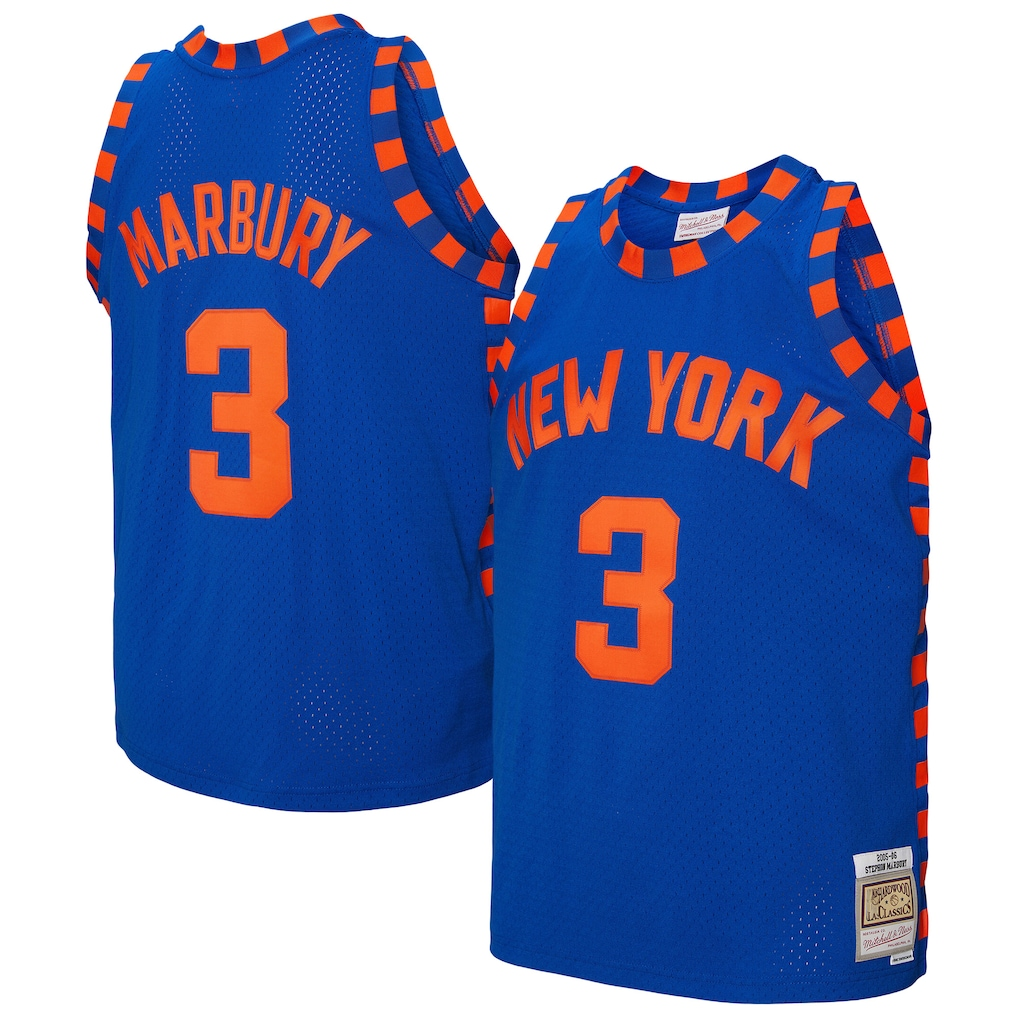 Kdoa NY.Knicks #3 Stephon Marbury Mitchell & Ness Blue 200506 Hardwood Classics Swingman Jerseys