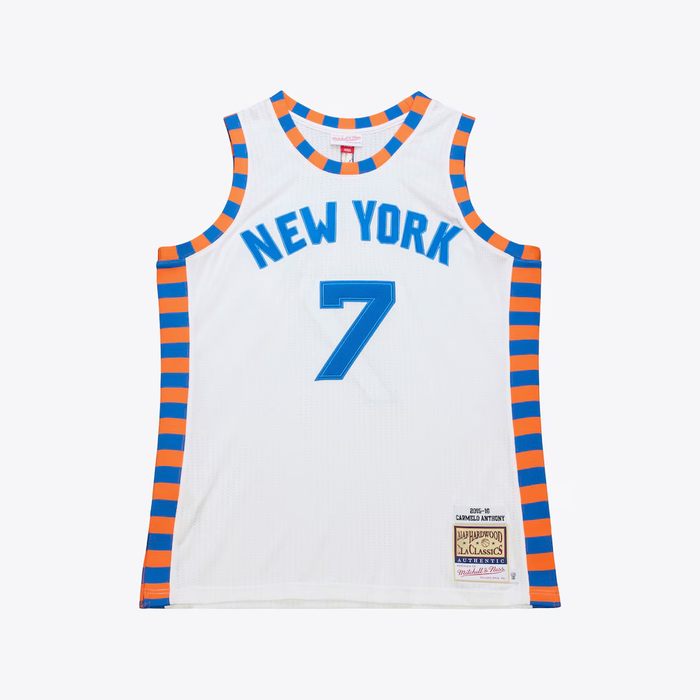 Kdoa NY.Knicks #7 Carmelo Anthony Mitchell & Ness White 2015-16 Hardwood Classics Authentic Jerseys