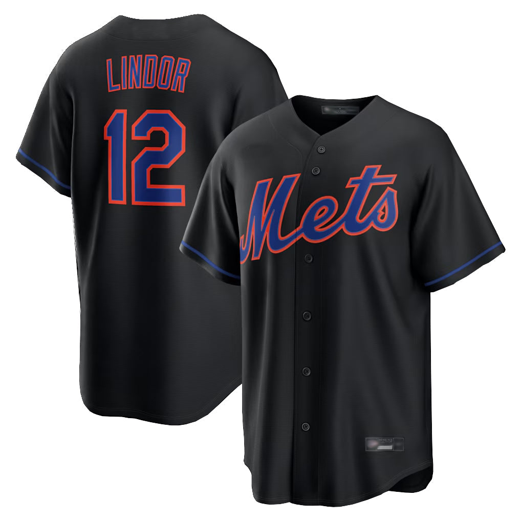 Kdoa NY.Mets #12 Francisco Lindor Player Black Alternate Home Game Stitched Jerseys