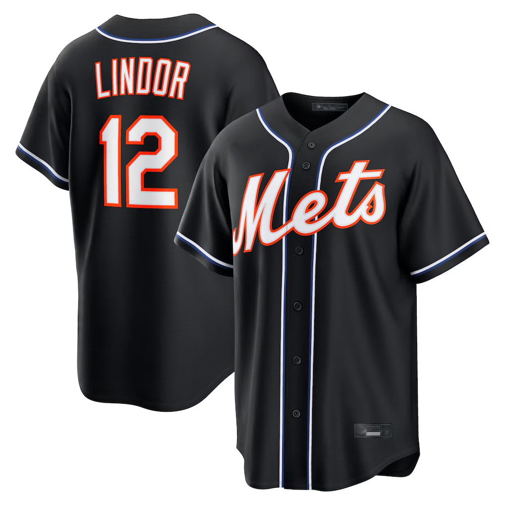 Kdoa NY.Mets #12 Francisco Lindor Player Black Fashion Out Game Stitched Jerseys
