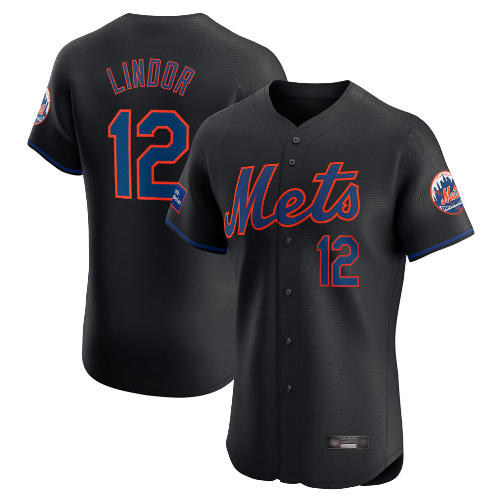 Kdoa NY.Mets #12 Francisco Lindor Player Black Home Limited Elite Stitched Jerseys