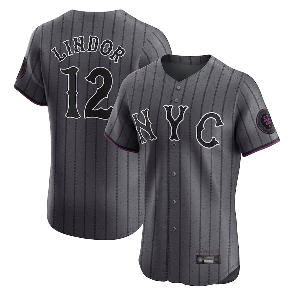 Kdoa NY.Mets #12 Francisco Lindor Player Gray City Connect Limited Elite Home Stitched Jerseys
