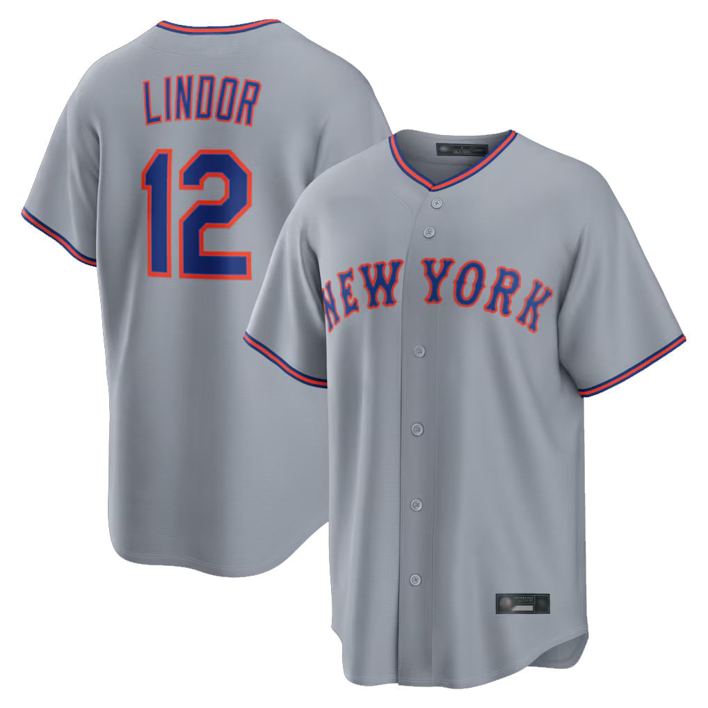 Kdoa NY.Mets #12 Francisco Lindor Player Gray Road Home Game Stitched Jerseys