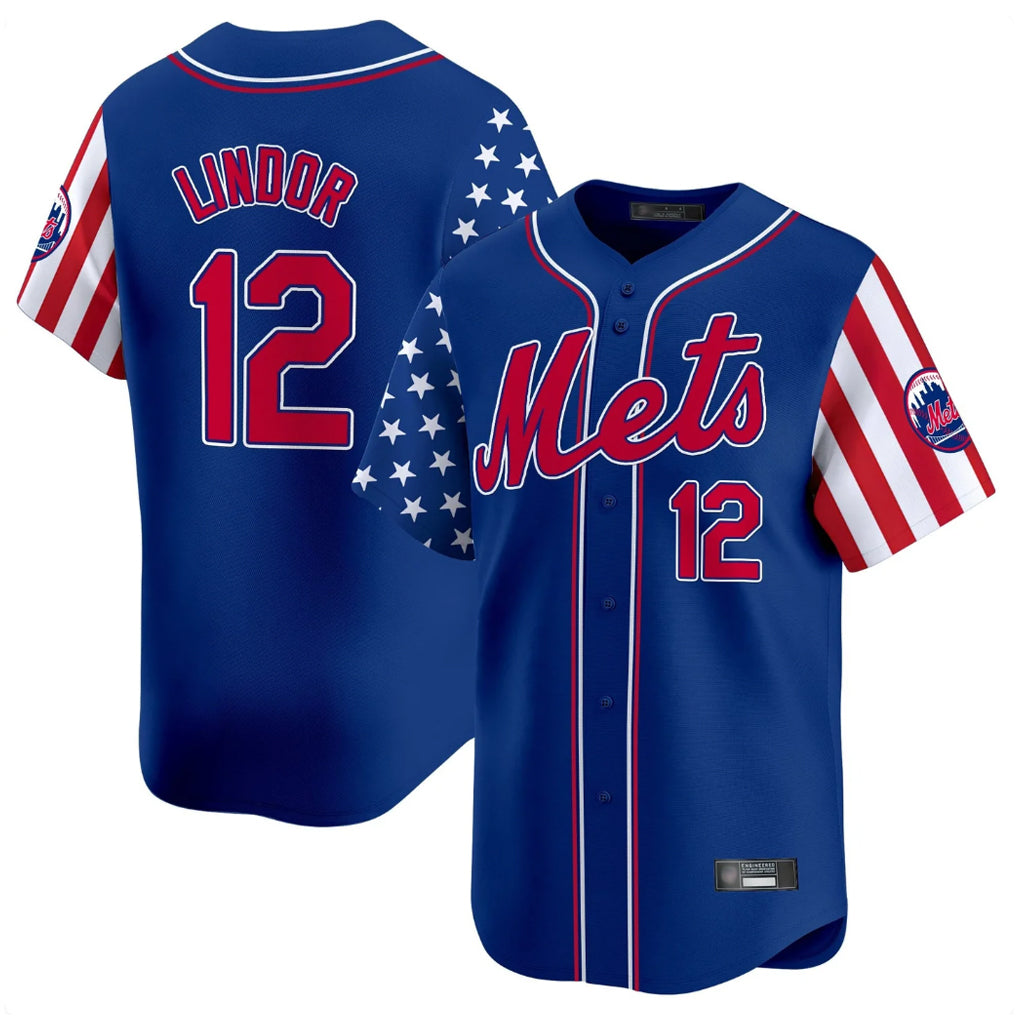 Kdoa NY.Mets #12 Francisco Lindor Player Royal 2025 Independence Day Vapor Premier Limited  Stitched Jerseys