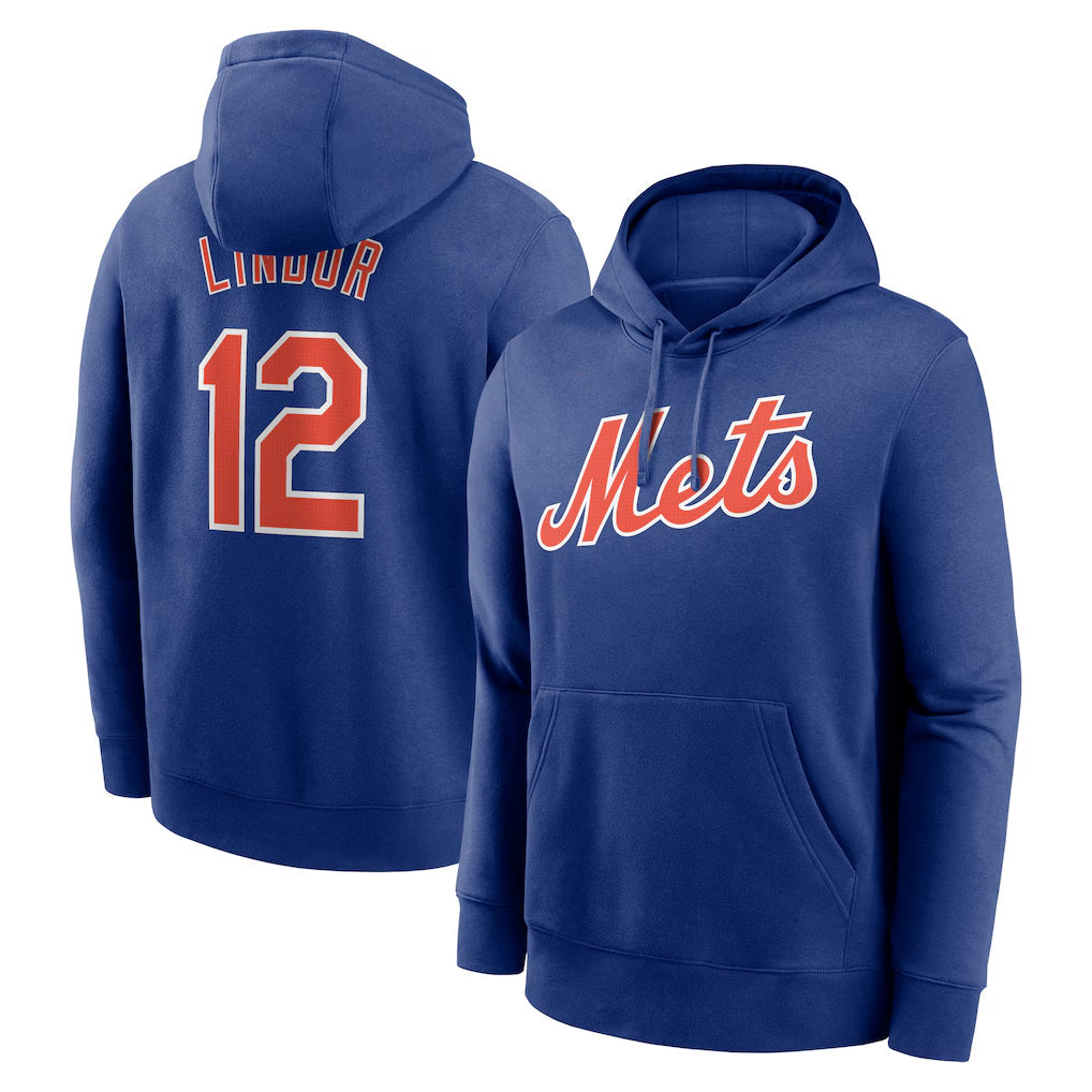 Kdoa NY.Mets #12 Francisco Lindor Player Royal Club Pullover Hoodie Game Stitched Jerseys