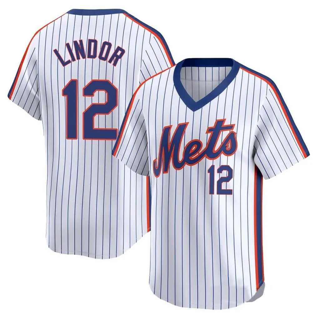 Kdoa NY.Mets #12 Francisco Lindor Player White Cooperstown Collection T-shirt Game Stitched Jerseys