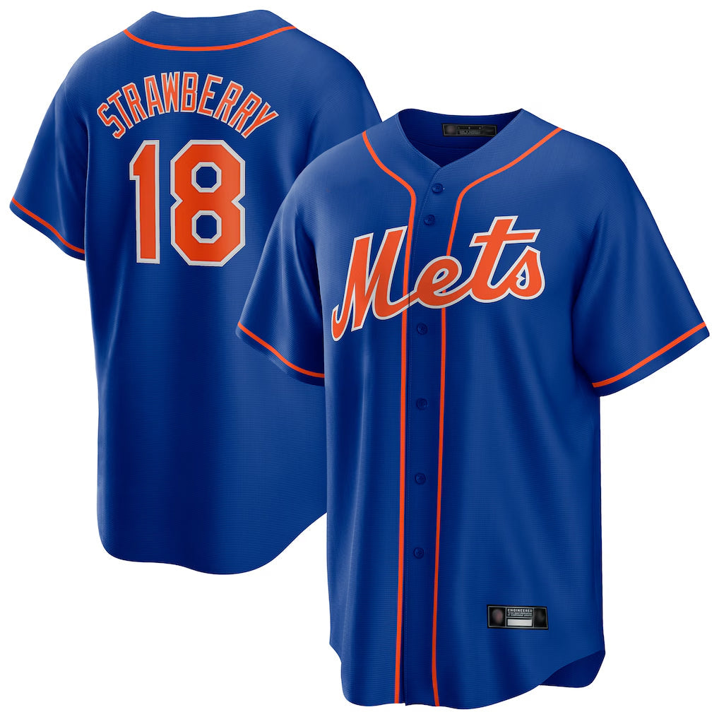 Kdoa NY.Mets #18 Darryl Strawberry Player Royal Home Game Stitched Jerseys