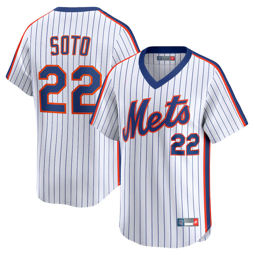 Kdoa NY.Mets #22 Juan Soto Player White Cooperstown Collection T-shirt Game Stitched Jerseys