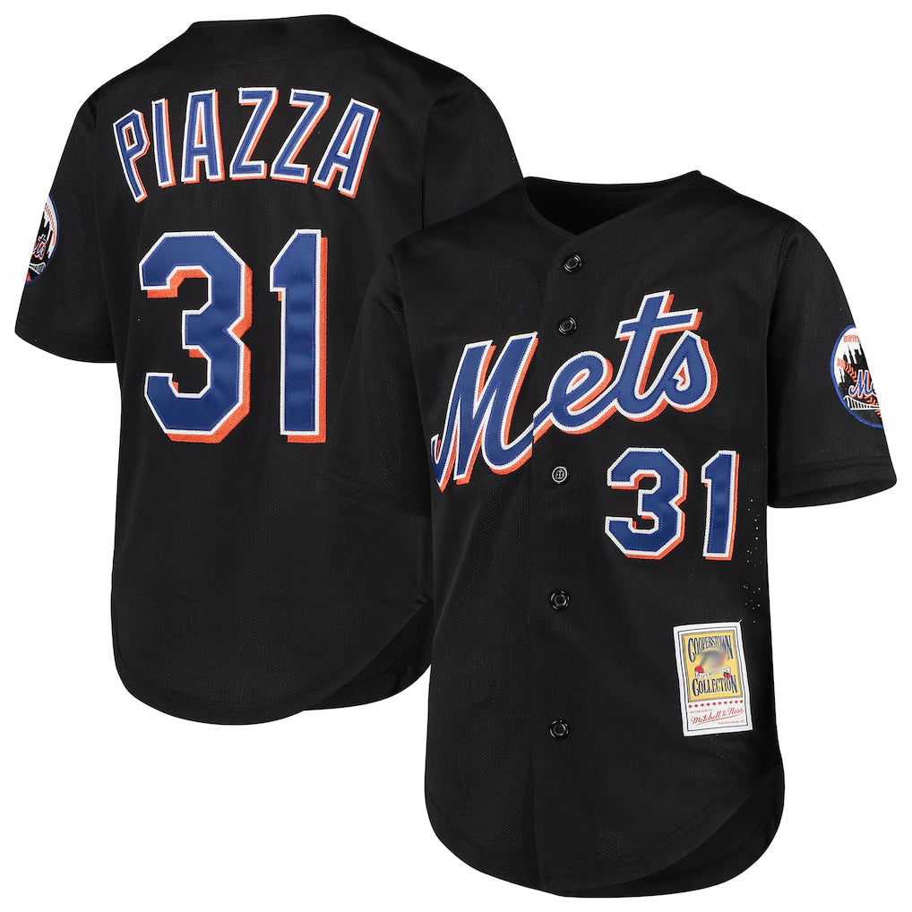 Kdoa NY.Mets #31 Mike Piazza Player Black Mitchell & Ness Cooperstown Collection Home Limited Stitched Jerseys