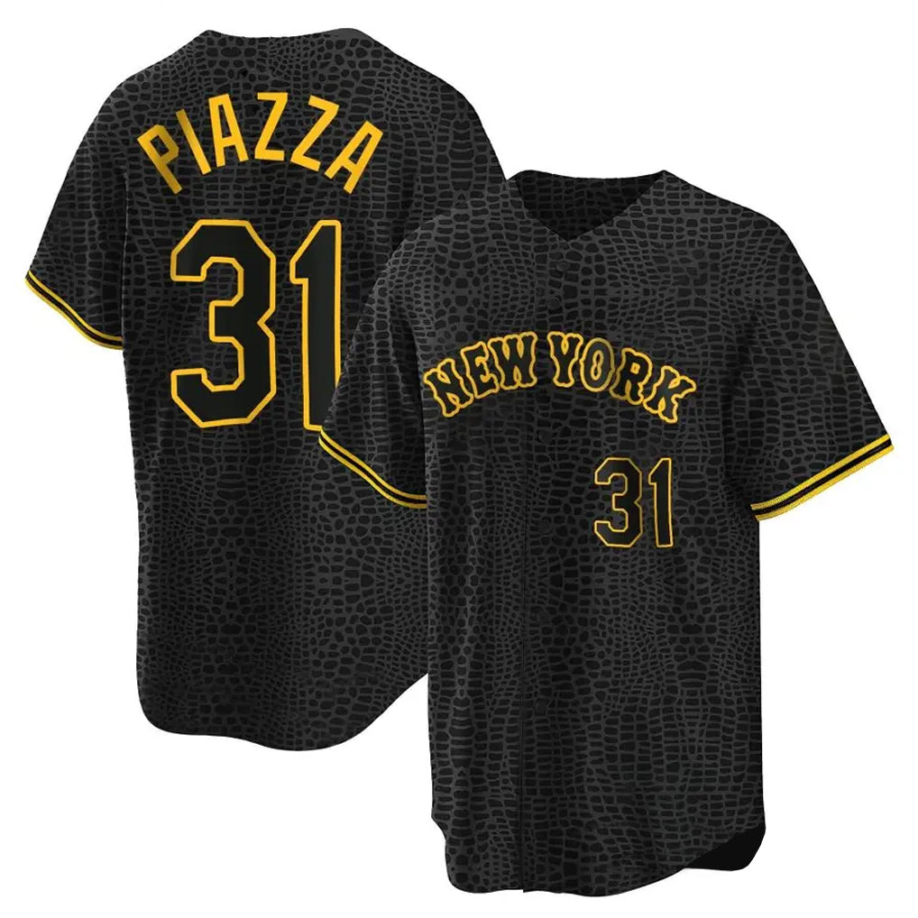 Kdoa NY.Mets #31 Mike Piazza Player Black Snake Skin City Home Game Stitched Jerseys