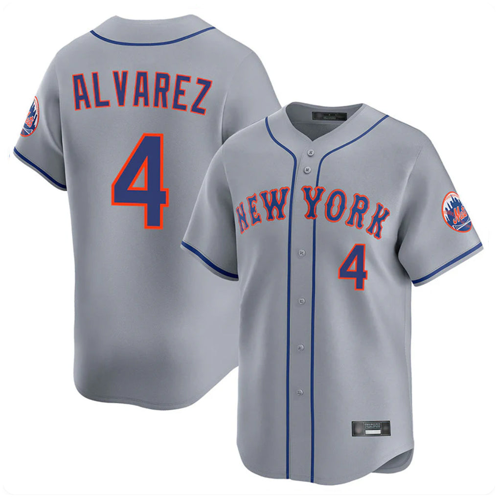 Kdoa NY.Mets #4 Francisco Alvarez Player Gray Road Limited Home Stitched Jerseys