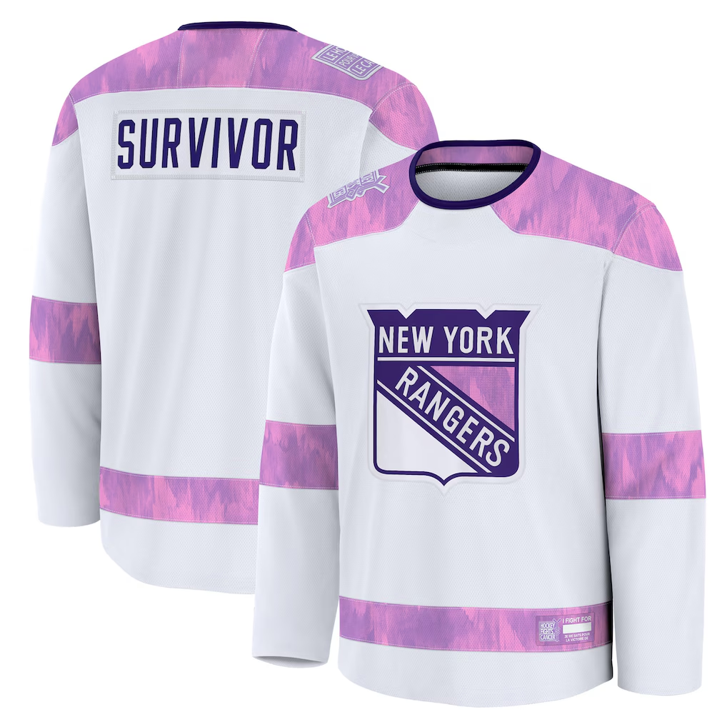 Kdoa NY.Rangers White Hockey Fights Cancer Survivor Practice Jerseys