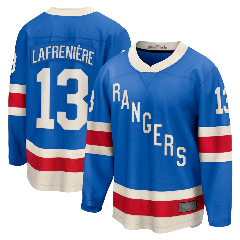 Kdoa NY.Rangers #13 Alexis Lafreniere Blue Centennial Breakaway Jerseys