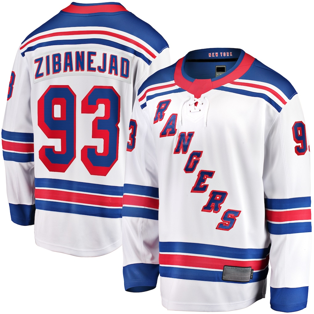 Kdoa NY.Rangers #93 Mika Zibanejad White Away Premier Breakaway Player Jerseys