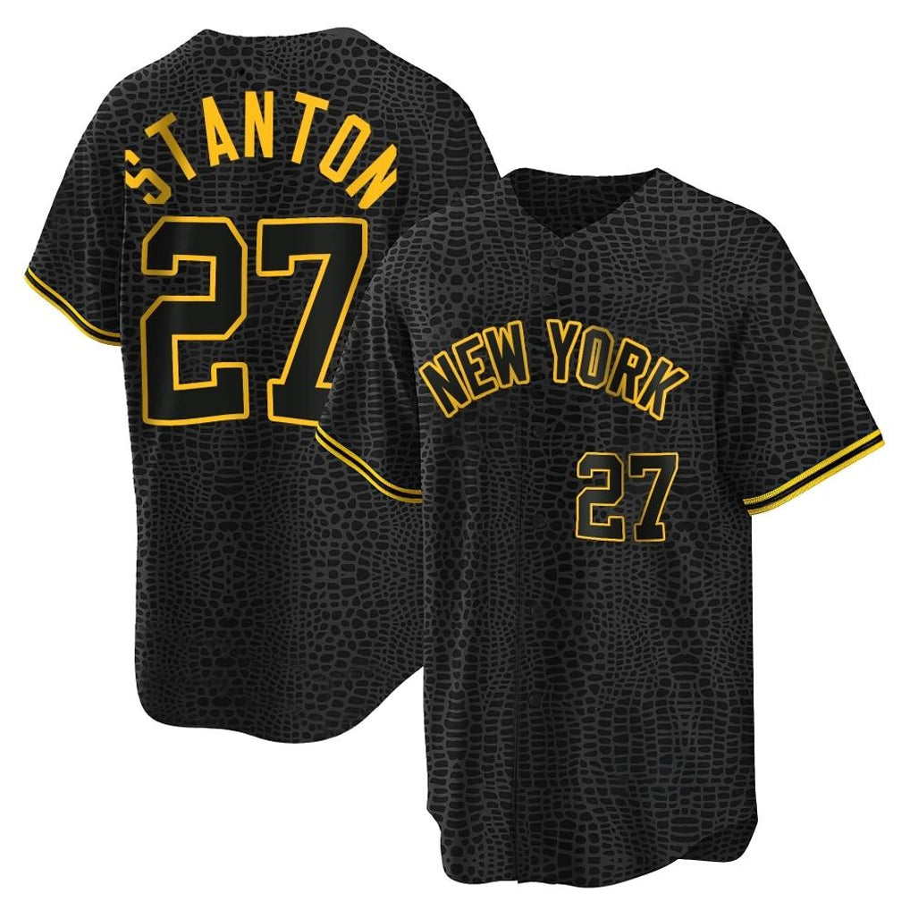 Kdoa NY.Yankees #27 Giancarlo Stanton Player Black Snake Skin City Game Home Stitched Jerseys