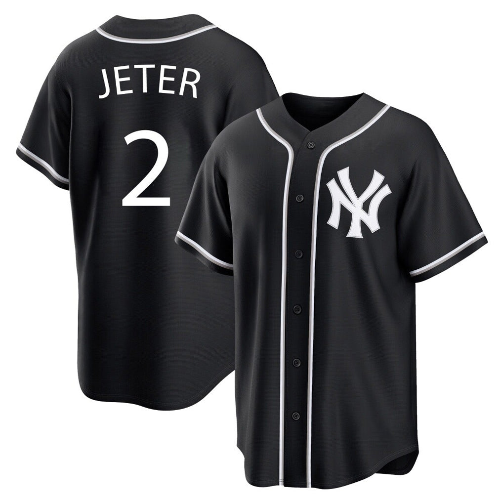 Kdoa NY.Yankees #2 Derek Jeter Player Black Out Game Home Stitched Jerseys