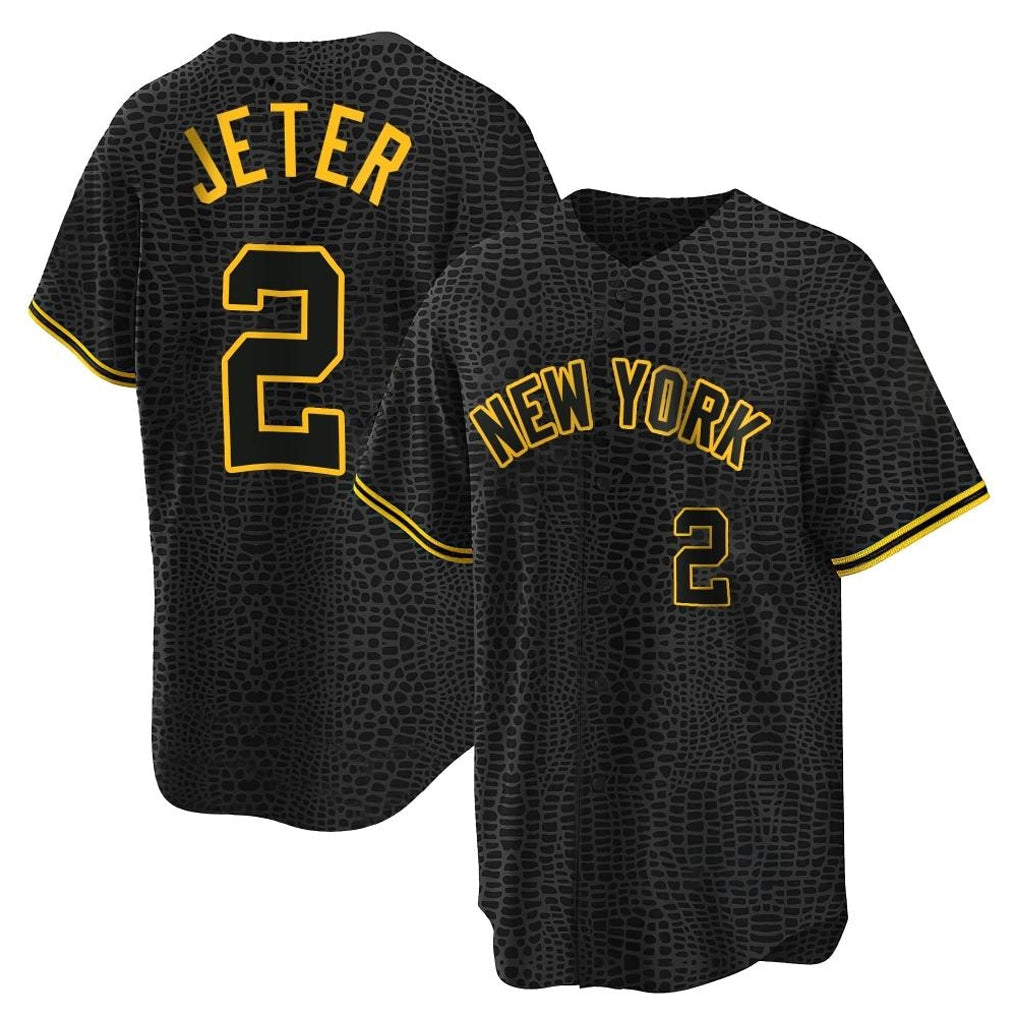 Kdoa NY.Yankees #2 Derek Jeter Player Black Snake Skin City Game Home Stitched Jerseys