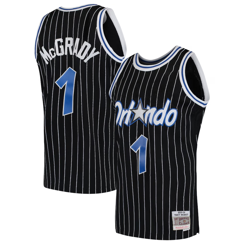 Kdoa O.Magic #1 Tracy McGrady Mitchell & Ness Black Hardwood Classics Swingman Jerseys