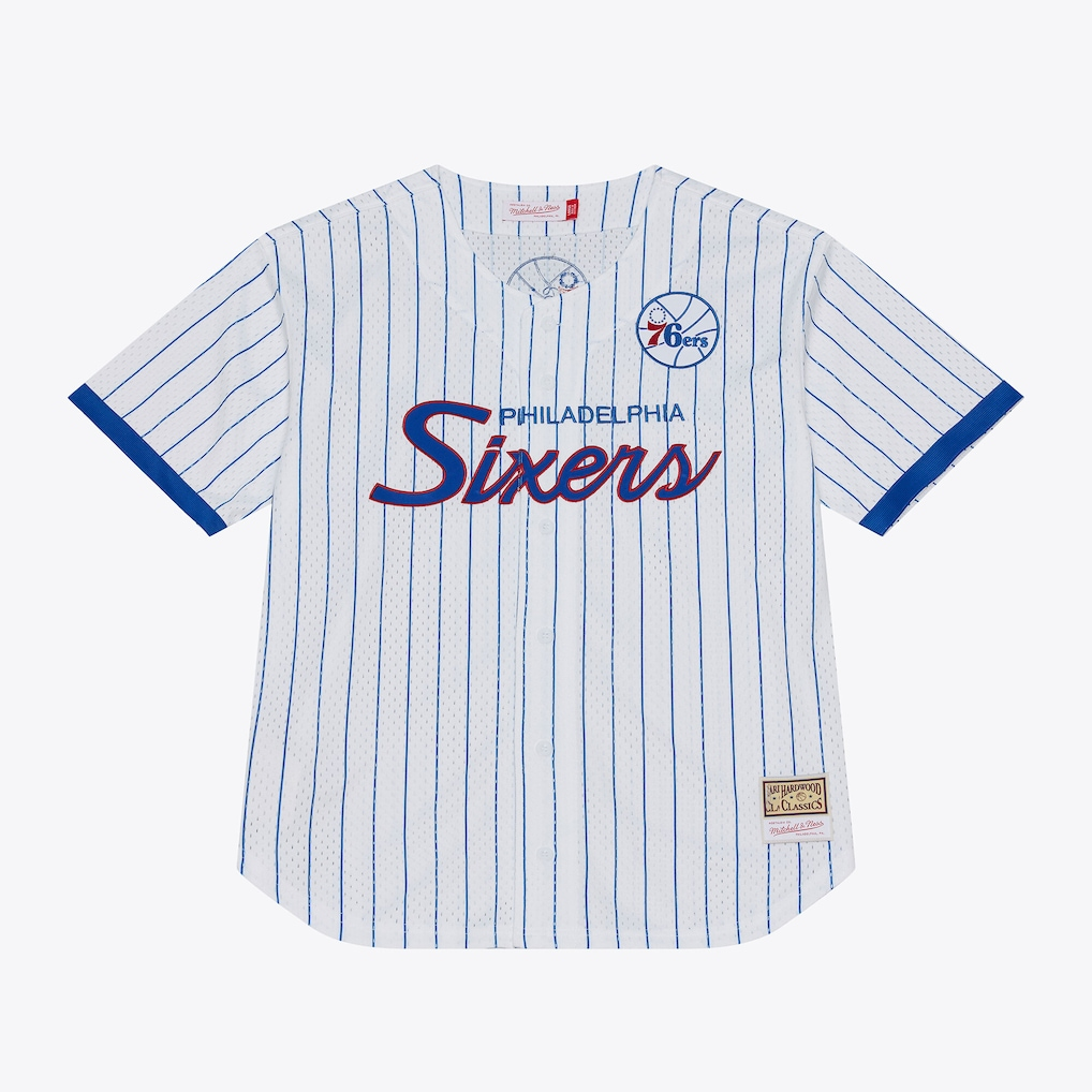 Kdoa P.76ers Mitchell & Ness White Head Coach Pinstripe Mesh Full-Button Baseball Jerseys