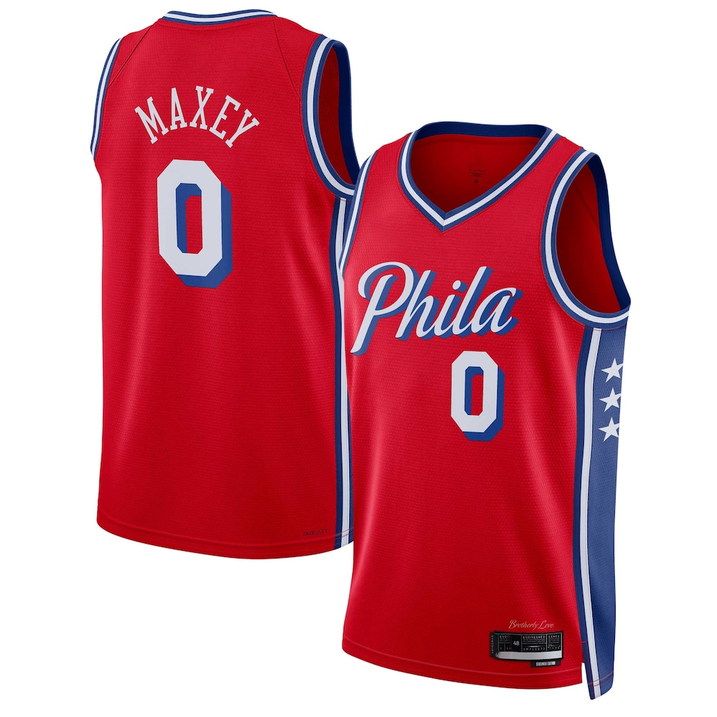 Kdoa P.76ers #0 Tyrese Maxey  Red Swingman Jerseys - Statement Edition