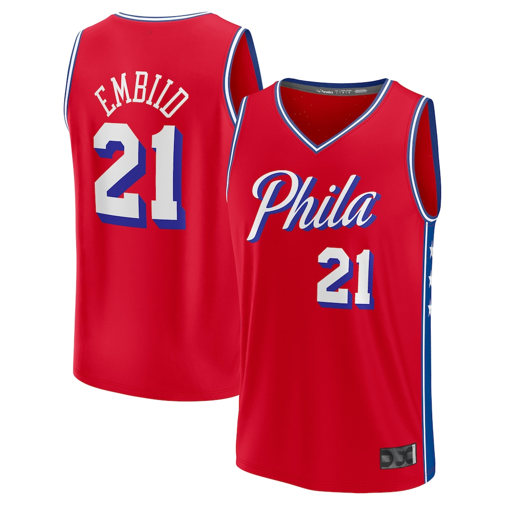 Kdoa P.76ers #21 Joel Embiid Red Fast Break Replica Player Jerseys - Statement Edition