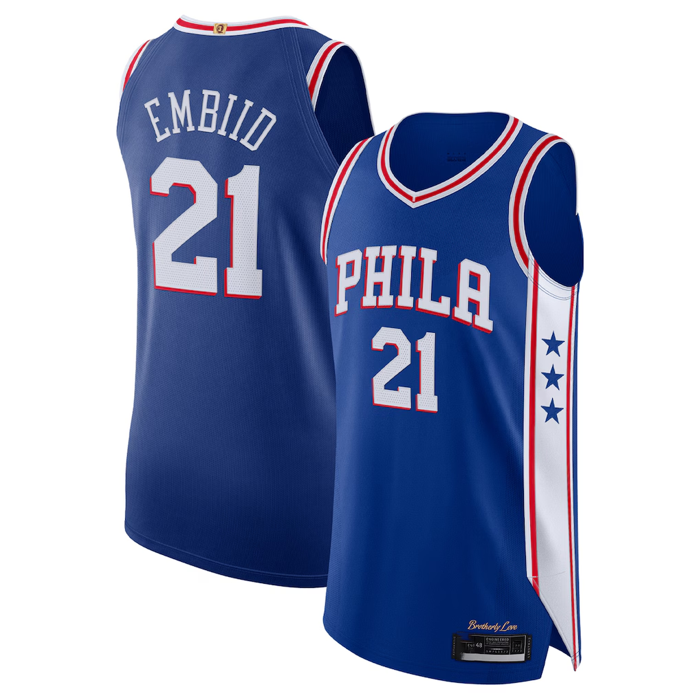 Kdoa P.76ers #21 Joel Embiid Royal Authentic Jerseys - Icon Edition