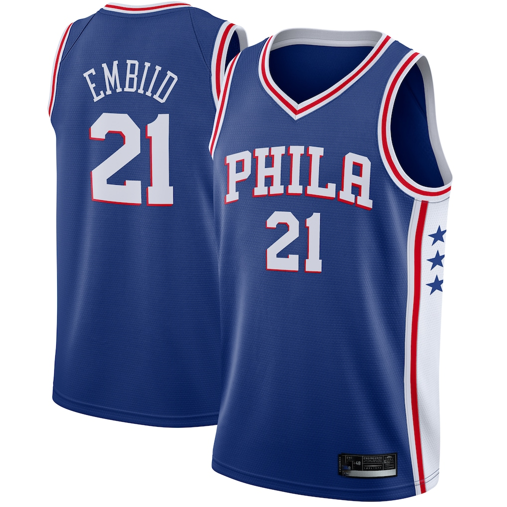 Kdoa P.76ers #21 Joel Embiid Royal Swingman Jerseys - Icon Edition