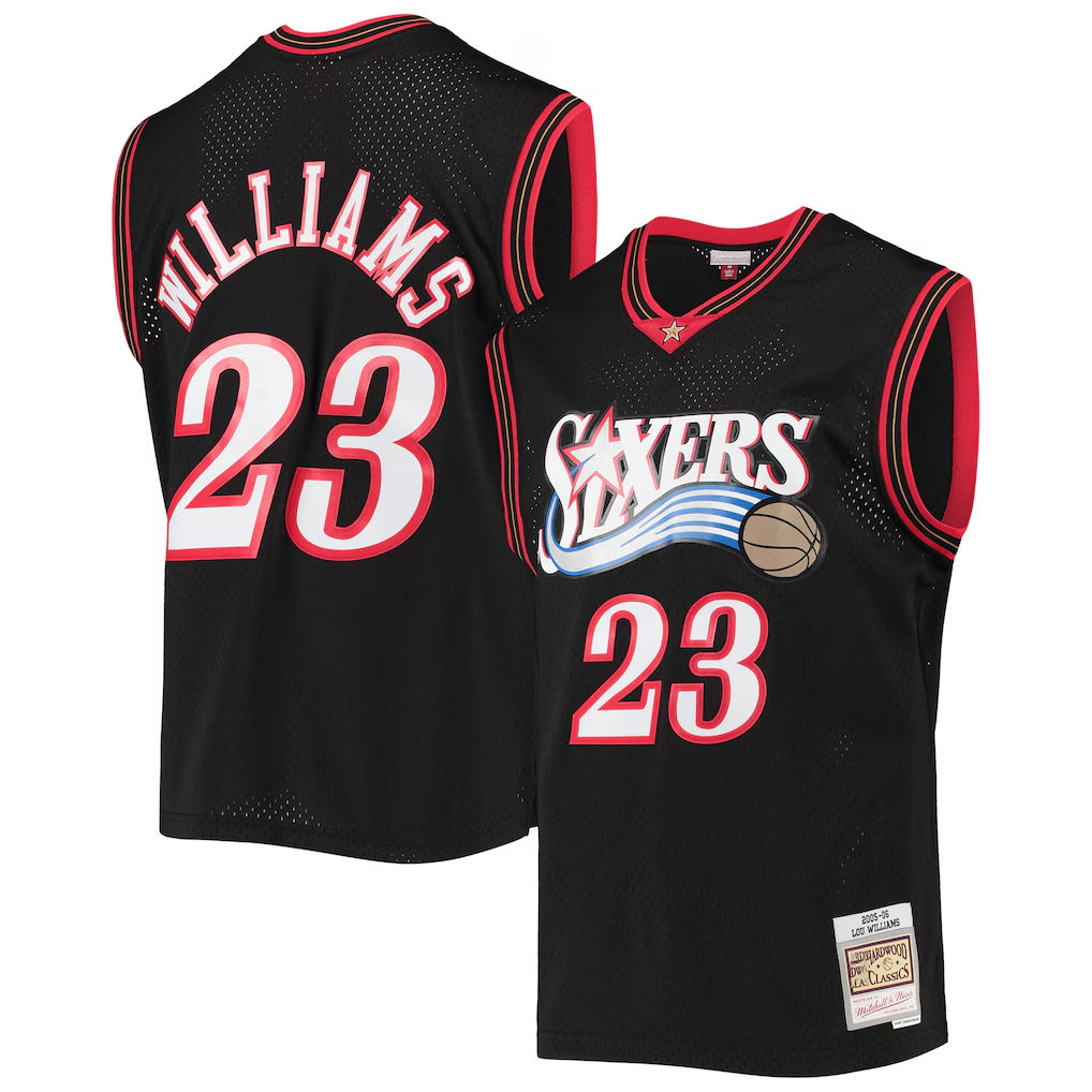 Kdoa P.76ers #23 Lou Williams Mitchell & Ness Black 2005-06 Hardwood Classics Swingman Jerseys