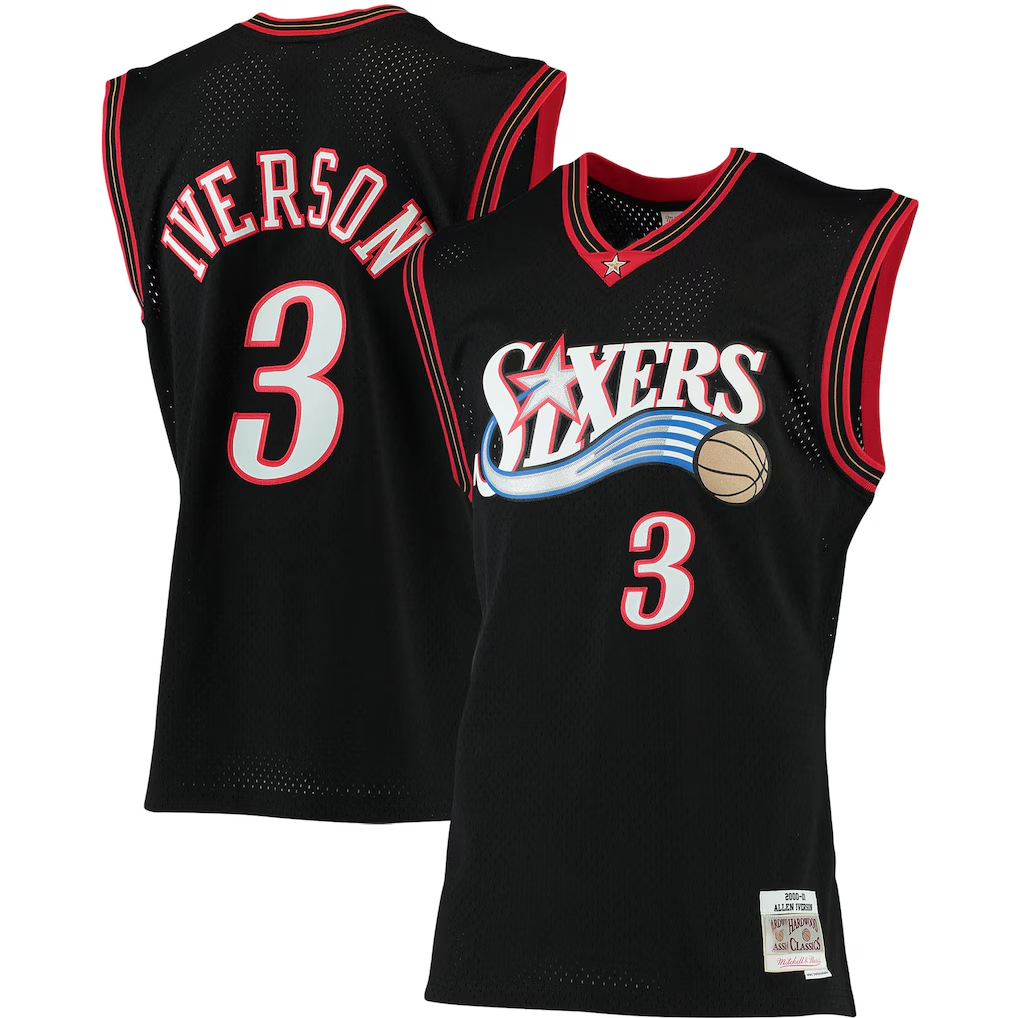 Kdoa P.76ers #3 Allen Iverson Mitchell & Ness Black 200001 Big & Tall Hardwood Classics Swingman Jerseys