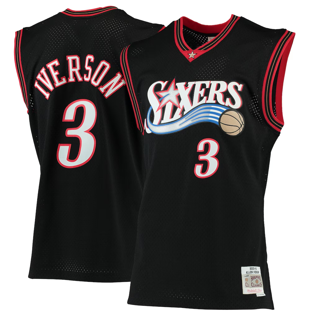 Kdoa P.76ers #3 Allen Iverson Mitchell & Ness Black 2000-01 Hardwood Classics Swingman Jerseys
