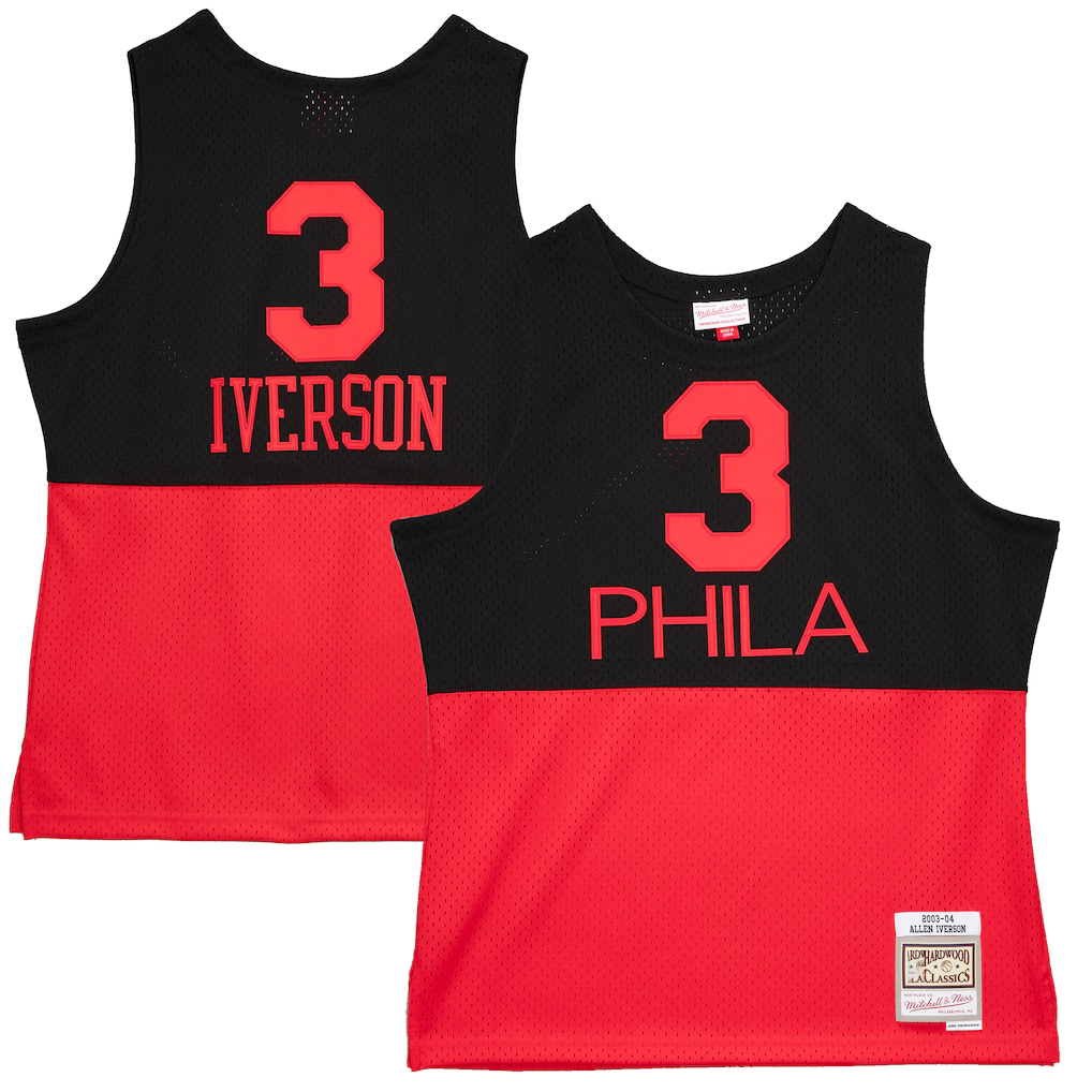 Kdoa P.76ers #3 Allen Iverson Mitchell & Ness Black 2003-04 Hardwood Classics Reload 2.0 Swingman Jerseys